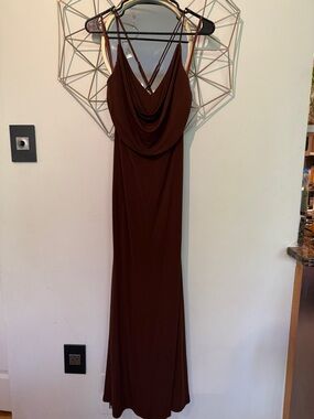 Elegant Brown Draped Cowl Neck Maxi Dress